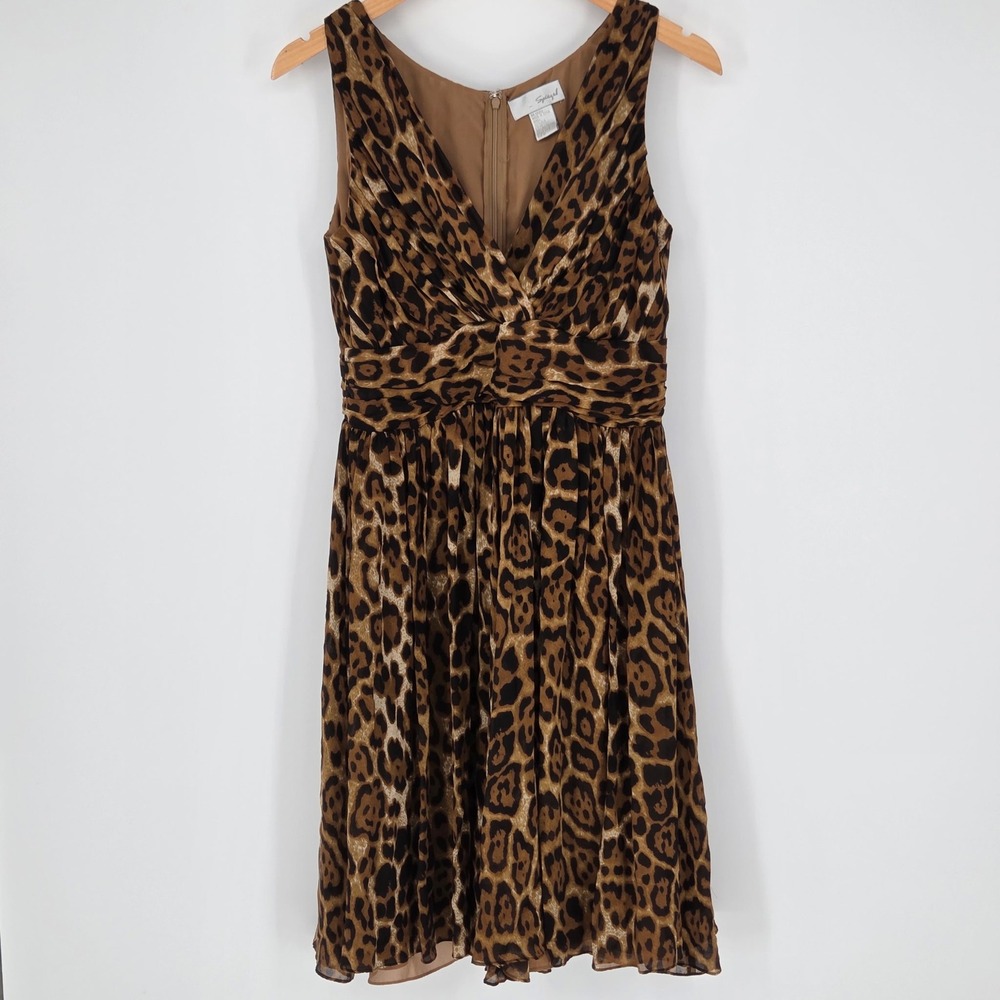 Vintage Spiegel Silk Leopard Print Midi Cocktail Dress Mobwife Lolita Siren Sz10